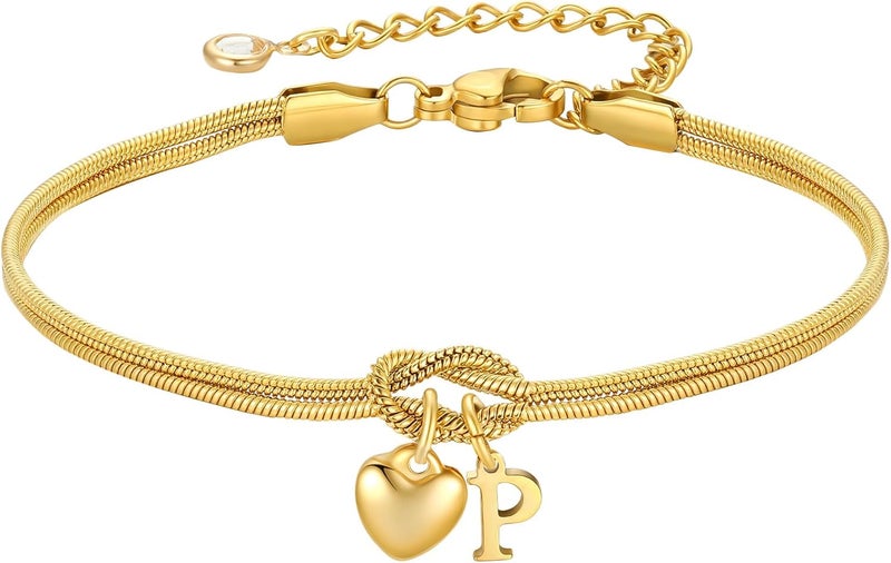 M MOOHAM Initial Knot Bracelets for Women - 18K Gold Plated Initial Knot Bracelets for Women Teen Girls, Trendy Letter A-Z Love Charm Bracelet Dainty Jewelry Womens Bridesmaid Birthday Gifts - Image 1